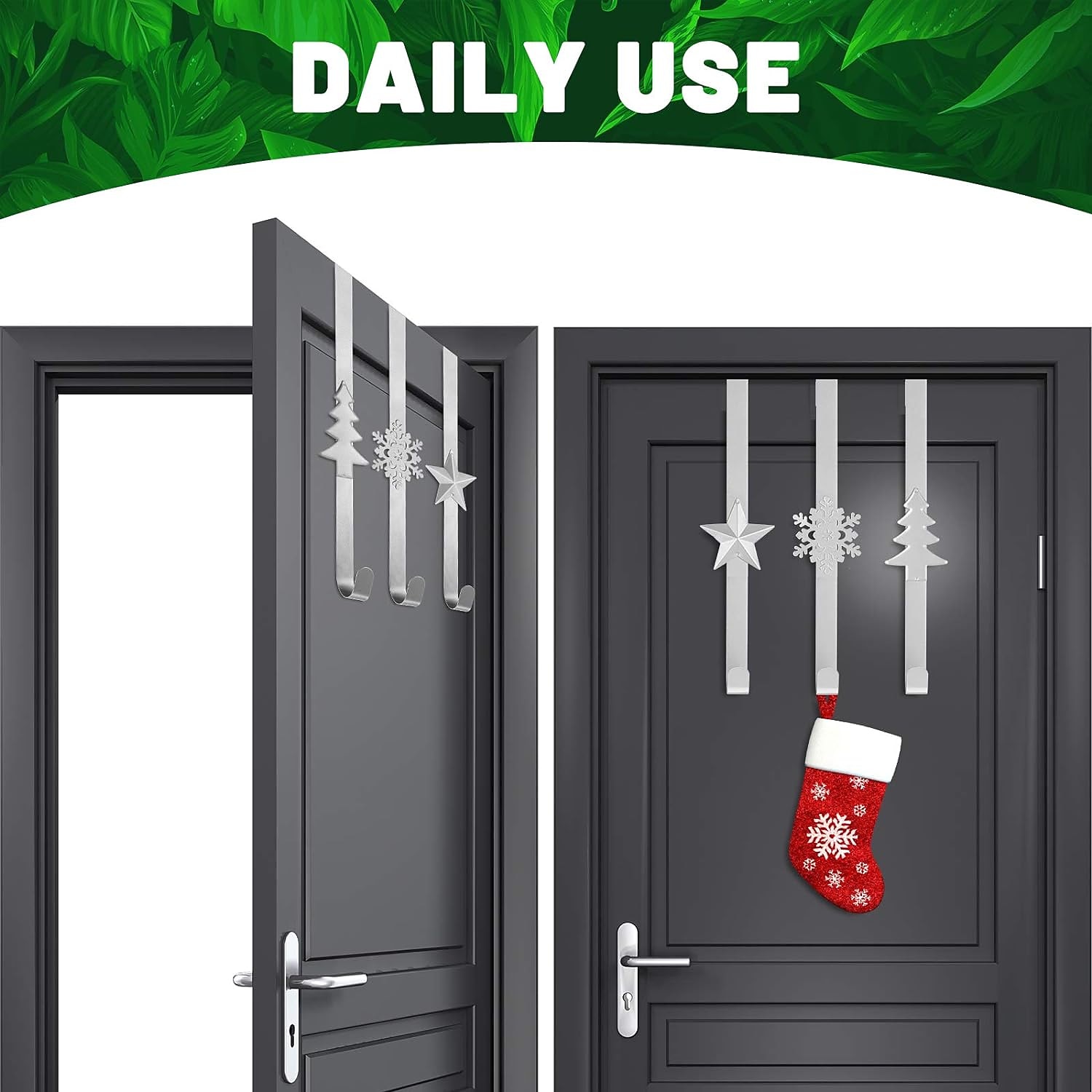 karácsonyi koszorú fogas az ajtó felett fém koszorú horog csillag karácsonyfa hópehely kampó karácsonyi parti dekoráció ajtó fal otthoni iroda, ezüst 2025 - $9.99 –P7