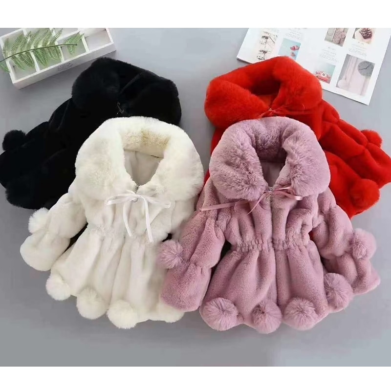 Kinderen Voor meisjes Jas van imitatiebont Effen Kleur Actief Veters School jas bovenkleding 2-8 jaar Winter Zwart Wit Rood 2025 - $28.99 –P1