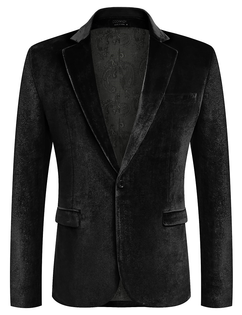 Men's Velvet Blazer Blazer Business Formal Evening Wedding Party Fashion Casual Spring &  Fall Polyester Plain Pocket Casual / Daily Single Breasted Two-button Blazer Black Red Blue Purple 2025 - $46.99 –P8