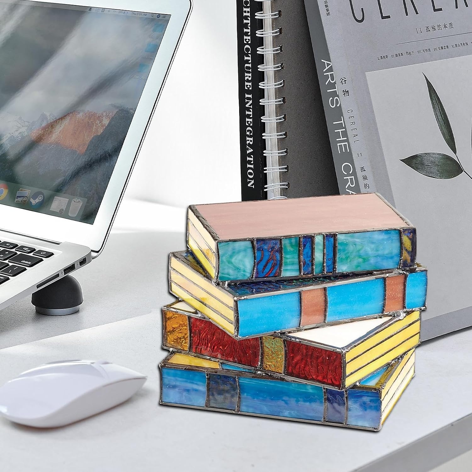 Lampada per libri impilati in vetro colorato, lampada per libri impilati in vetro colorato, lampada da scrivania artigianale in resina, regalo di decorazioni natalizie del 2025 a $8.99 –P6
