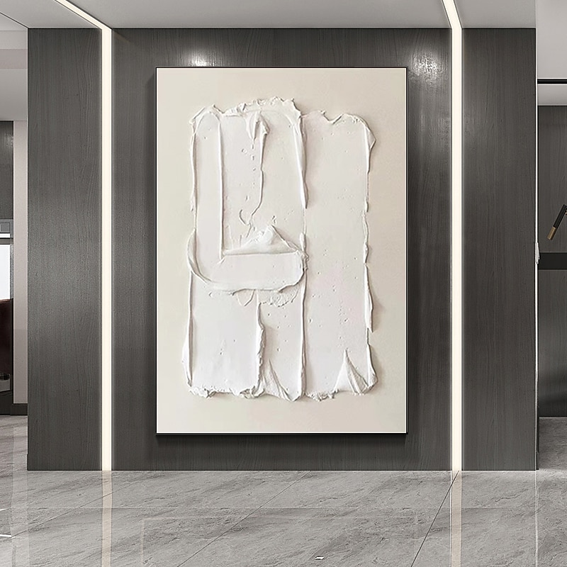 Schweres, strukturiertes, dickes 3D-Ölgemälde auf Leinwand, abstraktes beige-weißes Acryl, Wandkunst, handgemaltes, gerahmtes Kunstwerk, gespannter Rahmen, fertig zum Aufhängen 2025 - $166.99 –P5