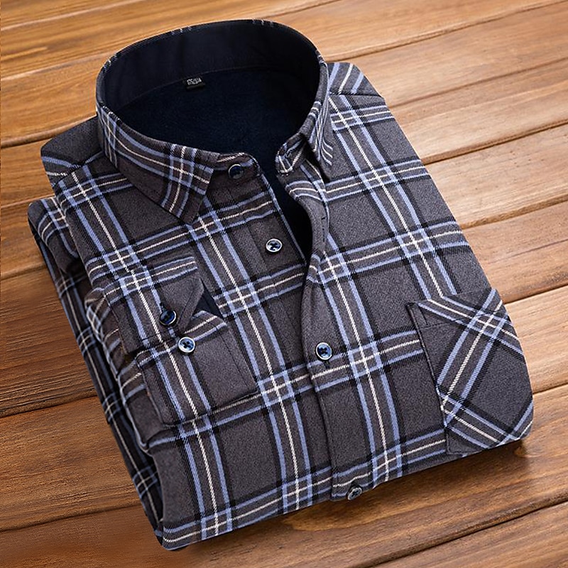 Herren Oberhemd Kariertes Hemd trachtenhemd Kragenhemd Fleece-Shirt Knopfhemd Overshirt Plaid / Karomuster Hochzeit Party A B C D Langarm Quadratischer Ausschnitt Winter Bekleidung Warm 2025 - $13.99 –P12