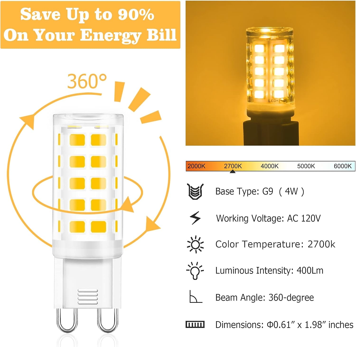 G9 LED Light Bulb  3W Equivalent to 30W Halogen Bulb 320Lumens No Flickering Not Dimmable  Energy Saving G9 Small Bulb 2025 - $8.49 –P3