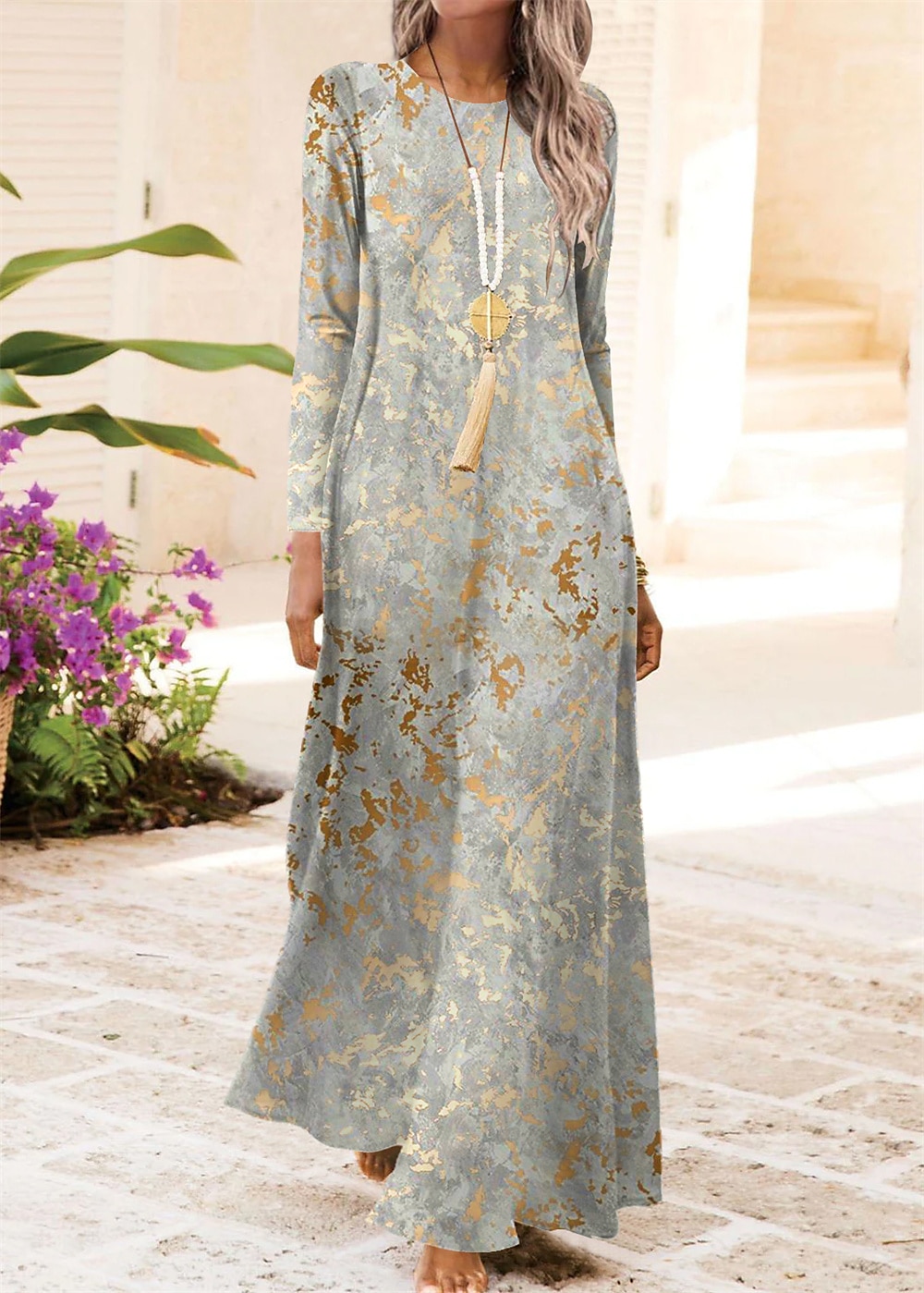 Rochie Maxi Femei Rochie Swing Rochie Shift Rochie A Line Modă Stradală Modernă Zilnic Id Date Ajustare Normală Tie Dye Mâneci Lungi Gât Rotund Galben Toamnă Iarnă 2025 - $36.99 –P1