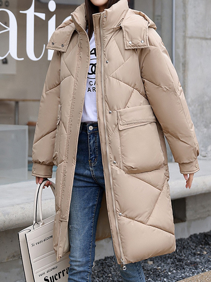 Women's Parka Long Puffer Coat Warm Heated Jacket Windproof Winter Coat with Pockets Street Outerwear Long Sleeve Fall 2023 - US $39.99 –P5