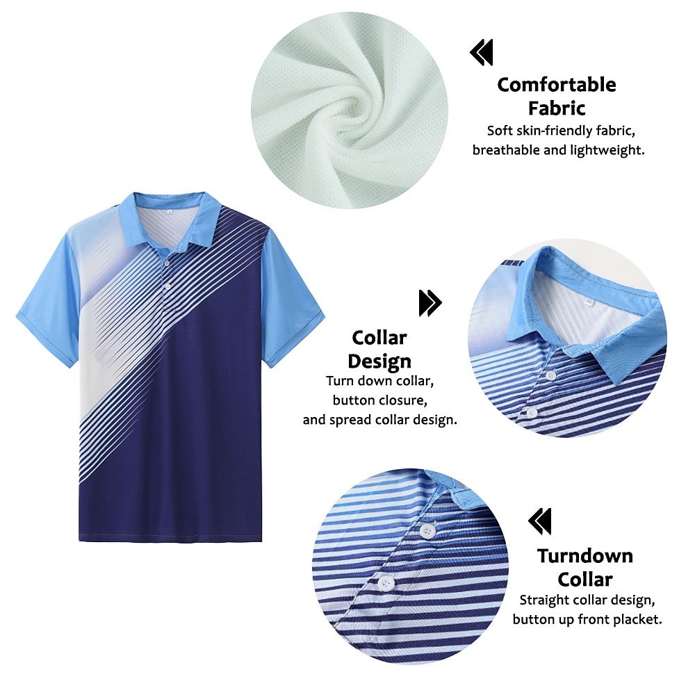 Homme Rayé Polos de Sport Chemise de golf Manche Courte Polos Chemises à Col Occasionnel Vêtements de sport Vêtements de vacances Boutons Impression 3D Noir Blanche Jaune de 2026 ? $23.99 –P1