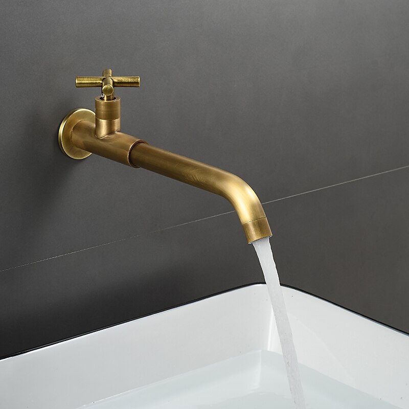 Wall Mounted Bathroom Sink Faucet, Brass Constructed Single Handle One Hole Long Reversible Spout Bath Mixer Taps for Bathroom Sink Tall Vessel in Black Chrome Antique Brass Silver 2025 - $77.99 –P1