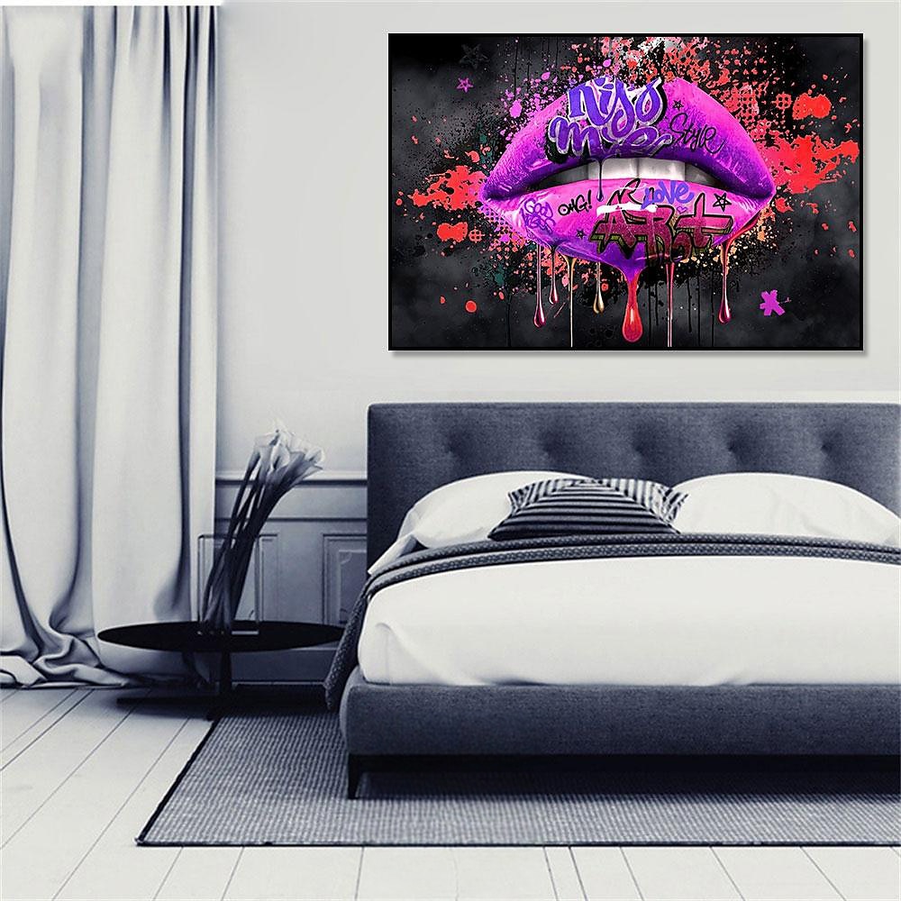 csókolj meg graffiti ajkak pop art vászon festmény absztrakt szerelmes poszter és faliképek nyomtatása nappali lakberendezéshez 2025 - $20.99 –P4