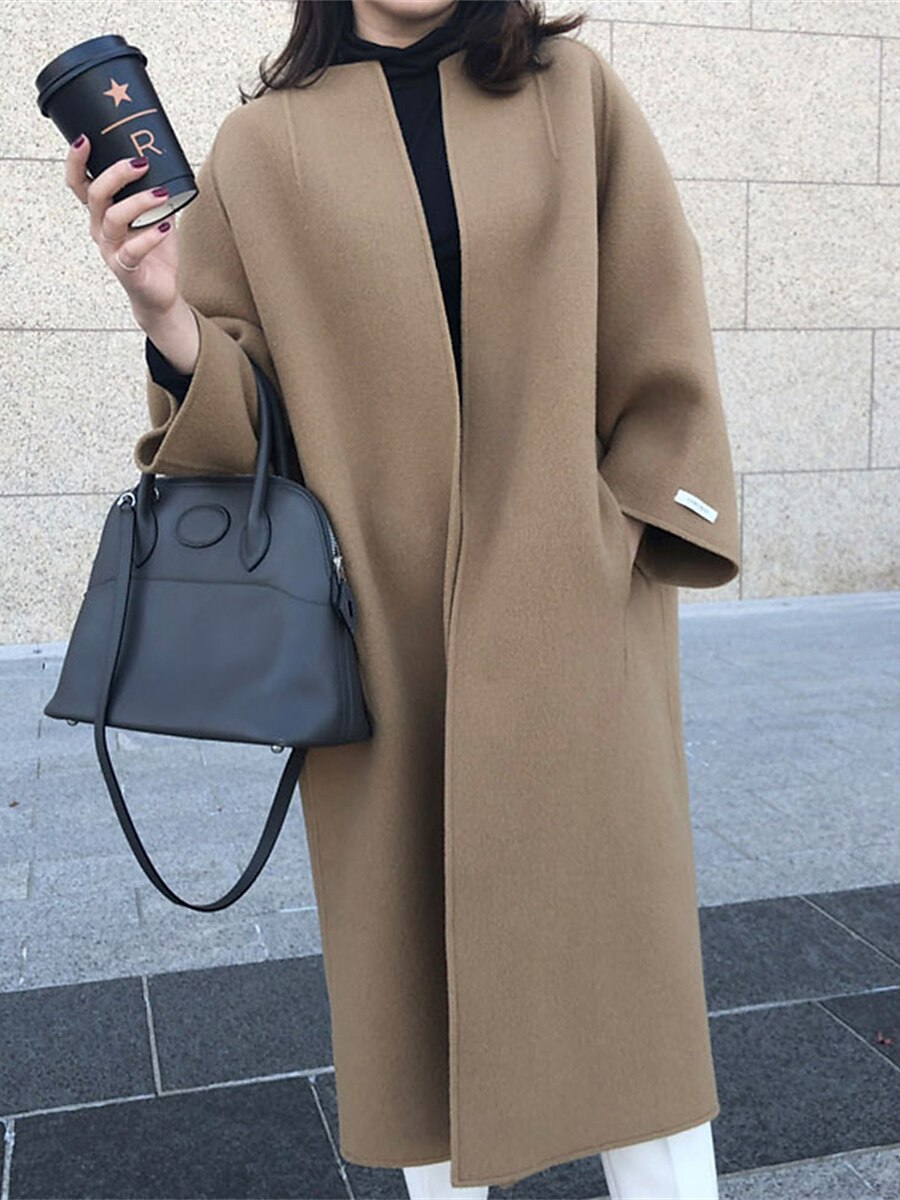 Per donna Cappotto Tenere al caldo Traspirante Tasche Oversize Di tendenza Stile retrò Moderno Stile di strada Tinta unica Esterno Strada Shopping Da tutti i giorni Cardigan Lungo Girocollo Standard del 2025 a $52.99 –P2