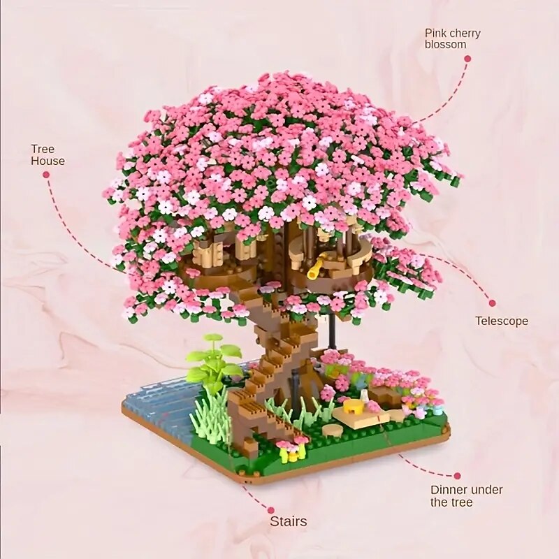 2028PCS Pink Sakura Tree House Building Blocks - Cherry Blossom DIYToys for Kids - Perfect Gift ldea! (Not Sets) 2025 - $41.99 –P3
