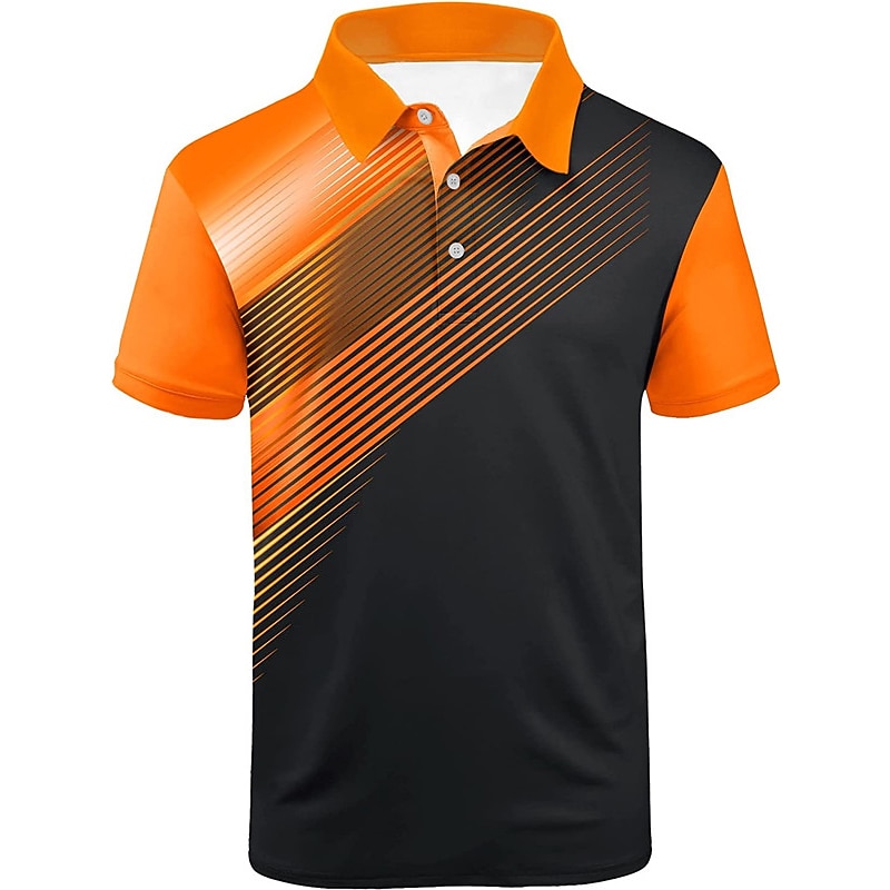 Homme Rayé Polos de Sport Chemise de golf Manche Courte Polos Chemises à Col Occasionnel Vêtements de sport Vêtements de vacances Boutons Impression 3D Noir Blanche Jaune de 2026 ? $23.99 –P6