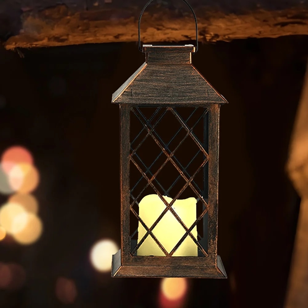 Vintage Solar Pendant Lamp Hollow Solar Portable Lamp Outdoor Courtyard Lamp Decorative Lamp Candle Lamp 1PC for Halloween 2025 - $16.49 –P4