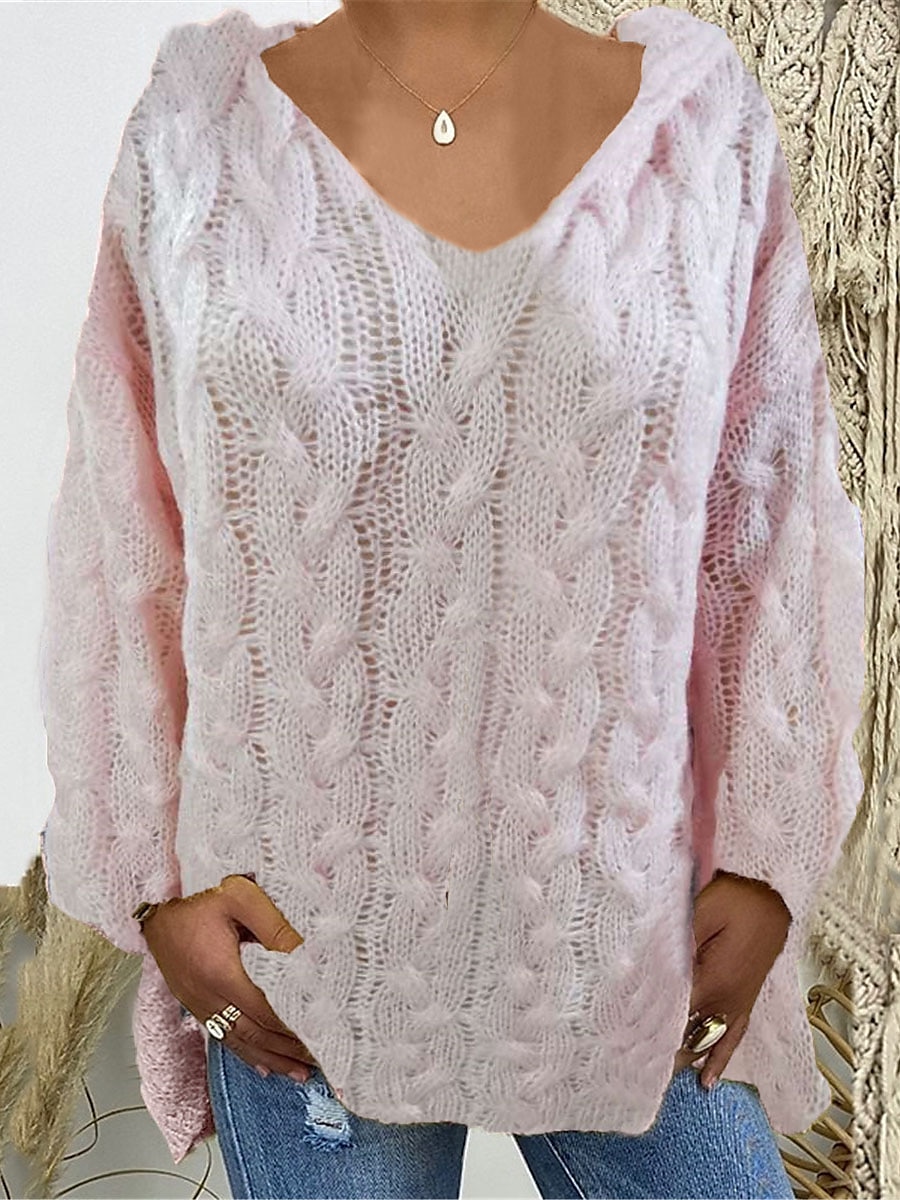 Damskie Sweter sweter Kaptur Kable Robić na drutach Ponadgabarytowych Jesień Zima Codzienny Wyjściowe Weekend Elegancki Codzienny Miękkie Długi rękaw Jednokolorowe Czarny Rumiany róż 2025 - $27.99 –P1
