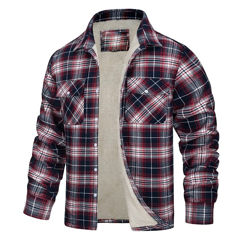 Herren Trucker Jacke Hemdjacke Freizeitjacke Shacket Outdoor Freizeitskleidung Warm Herbst Winter Plaid Modisch Strassenmode Kargen Standard Schwarz Wein Blau Orange Grün Jacken 2025 - $67.99 –P5