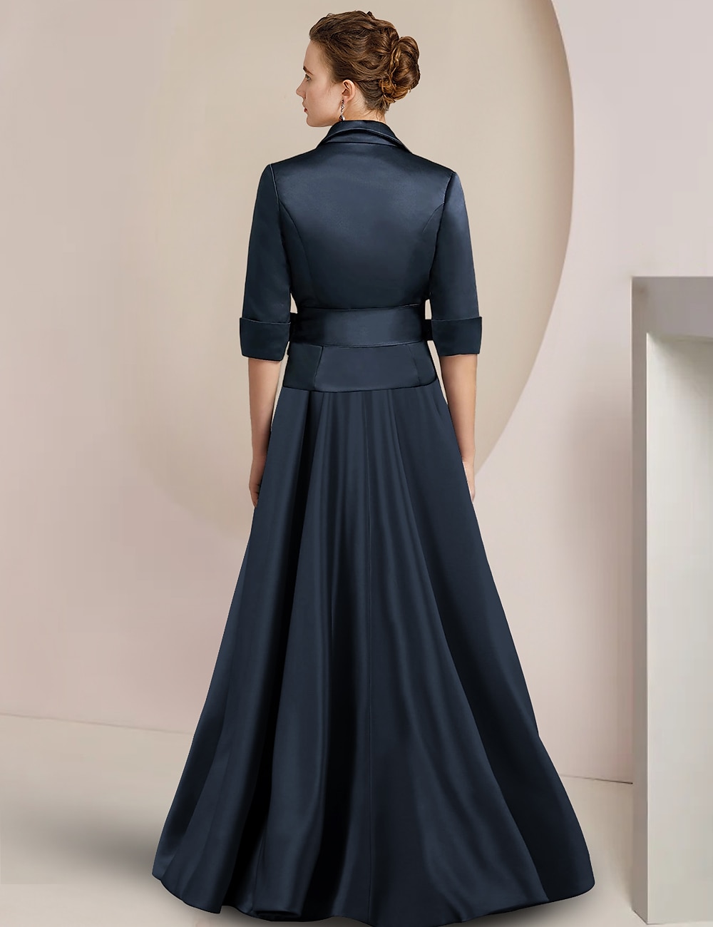 To-delt jumpsuit/buksedress mor til bruden formell bryllupsgjest elegant skjortekrage ankel lengde sateng halv erme med sløyfe(r) gratis tilpasset størrelse 2025 - $196.99 –P2