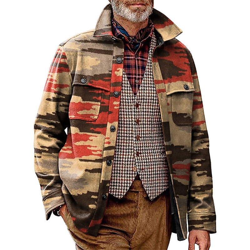 Herren Plaid Farbblock Hemd Hemdjacke Overshirt Langarm Vintage Outdoor Strasse Casual Herbst Winter Umlegekragen Knopf Tasche Bedruckt Grün Kaki 2025 - $37.99 –P4