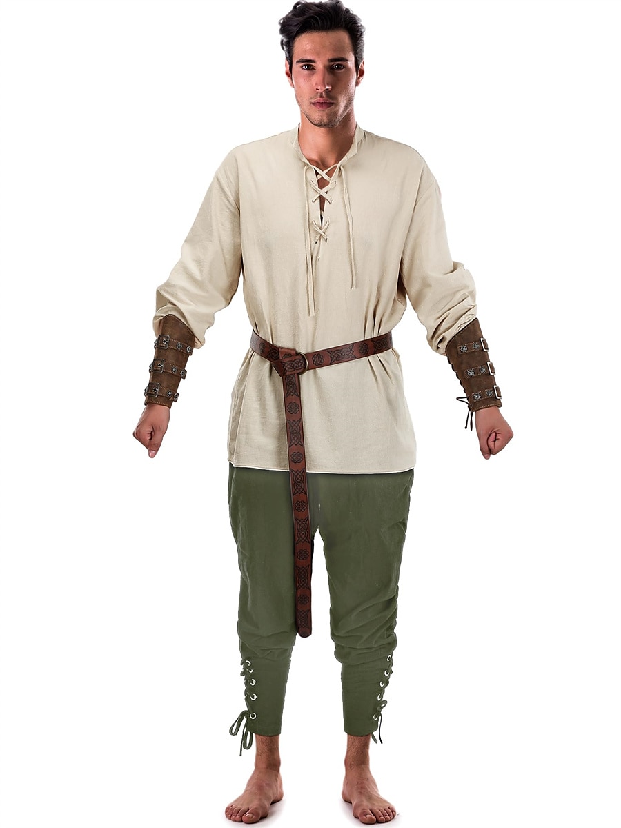 2025年 レトリ/ヴィンテージ 中世 ルネッサンス パンツ セット ウエストベルト 海賊 バイキング Ranger 男性用 バイキング ファンタジー ハロウィーン カーニバル マスカレード カーニバル 性能 マスカレード 成人 シャツ パンツ ベルト コレクション – $60.99 –P13