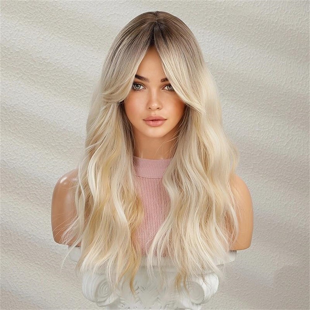 dlouhá ombre blond vlasy paruka přirozeně vypadající vrstvené vlnité paruky pro ženy tepelně odolné vlasy paruka cosplay party syntetická paruka paruky na vánoční večírek 2025 - $20.99 –P4