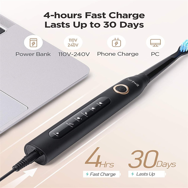 Elektrische Sonic Tandenborstel USB Opladen FW-507 Oplaadbare Waterdichte Elektronische Tandenborstels Vervangende Heads Volwassenen Valentijnsdag Cadeau 2026 - $45.39 –P11