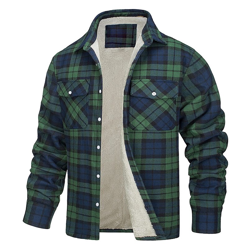 Herren Trucker Jacke Hemdjacke Freizeitjacke Shacket Outdoor Freizeitskleidung Warm Herbst Winter Plaid Modisch Strassenmode Kargen Standard Schwarz Wein Blau Orange Grün Jacken 2025 - $67.99 –P4