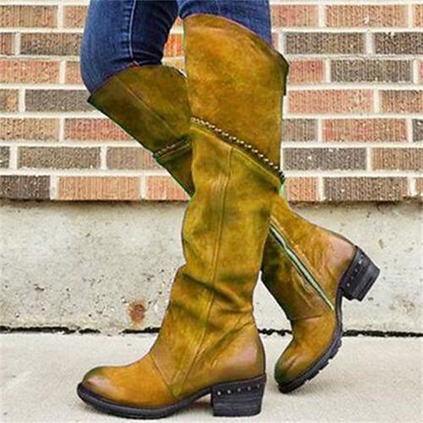 stivali alti fino al ginocchio in pelle scamosciata viola da donna con cerniera laterale e dettagli borchiati - calzature casual eleganti per autunno e inverno del 2025 a $54.99 –P1