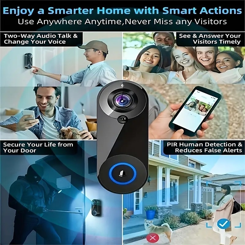 Wifi Door Bell Enhanced Doorbell Camera Wireless 2.4G Wifi Smart Doorbell With Night Vision Function PIR Sensor Reminder Support 32G TF Card Suitable For Photo Recording Intercom 1080P Smart Doorbell 2025 - $64.99 –P5