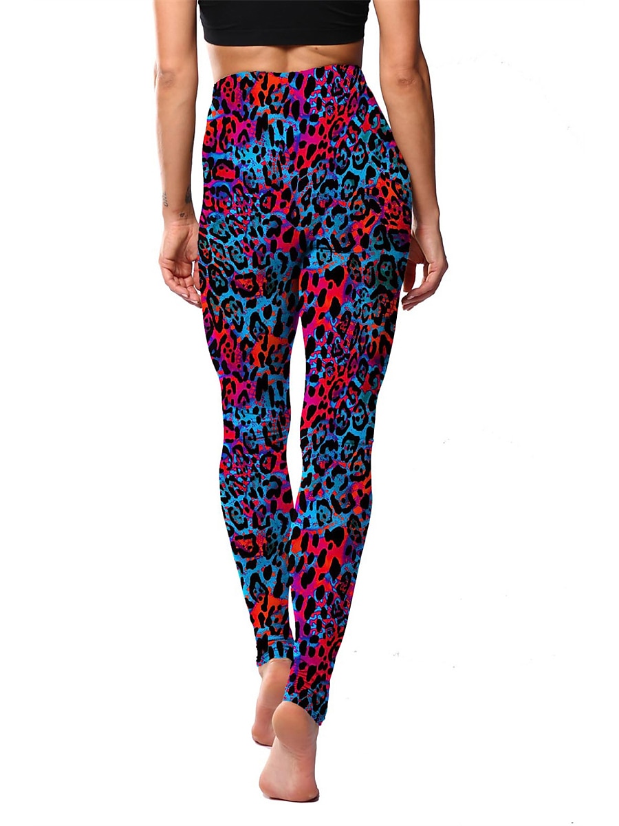 Women's Leggings Active Fashion Full Length High Waist Leopard Gradient Snake Print Elastic Waist Print Breathable Soft Comfortable Micro-elastic Outdoor Vacation Home Leopard Print 0358 blue and 2025 - $13.99 –P34