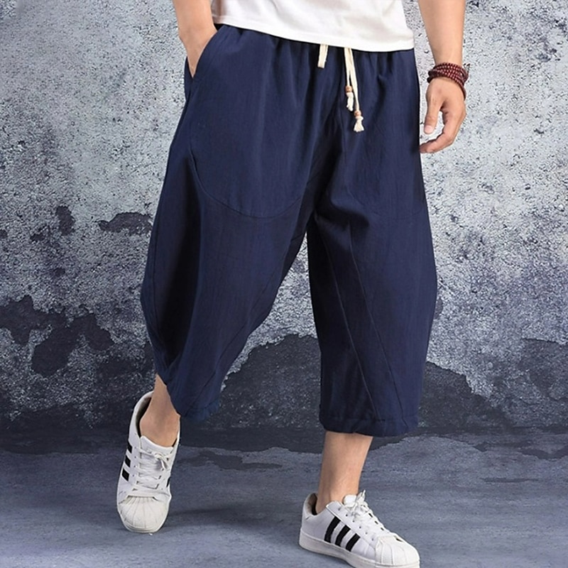 Homens Shorts de linho Shorts de verão Calças Capri Bolsos Com Cordão Cintura elástica Tecido Conforto Respirável Comprimento da panturrilha Casual Feriado Para Noite à moda Clássico Preto Branco de 2025 por $16.49 –P13