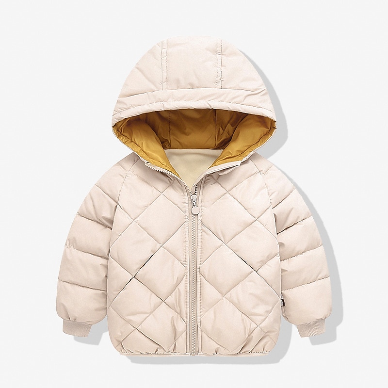 Děti Unisex Mikina s kapucí Svrchní oděvy Dětská bunda Puffer Jacket Pevná barva Dlouhý rukáv Zip Kabát Venkovní Bavlna Rozkošný Denní Bavlněný kabát ve tvaru diamantu-béžový Fleece bavlněný kabát ve 2025 - $23.99 –P2