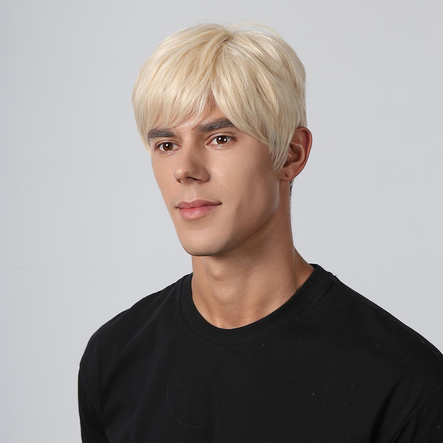 Synthetische Perücke, verworrener gerader Mittelteil, geschichteter Haarschnitt, maschinell hergestellte Perücke, 20,3 cm, hellgoldenes Kunsthaar, Herren, Cosplay, Party, Mode, blond, 2025 - $28.99 –P7