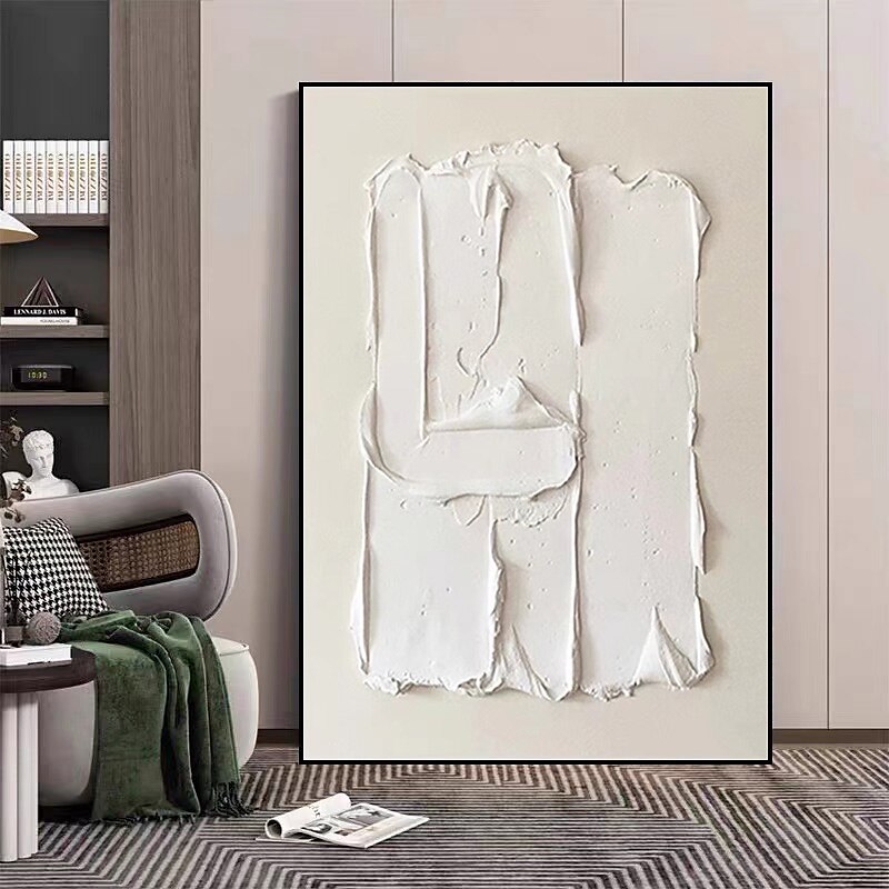 Schweres, strukturiertes, dickes 3D-Ölgemälde auf Leinwand, abstraktes beige-weißes Acryl, Wandkunst, handgemaltes, gerahmtes Kunstwerk, gespannter Rahmen, fertig zum Aufhängen 2025 - $166.99 –P6