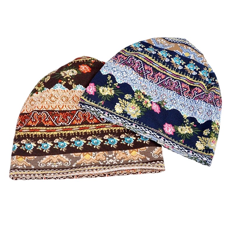1 Stück Böhmen-Beanie mit weichem Blumendruck, dünner Stil, bequemer Kappenumfang 56–58 cm 2025 - $27.99 –P3