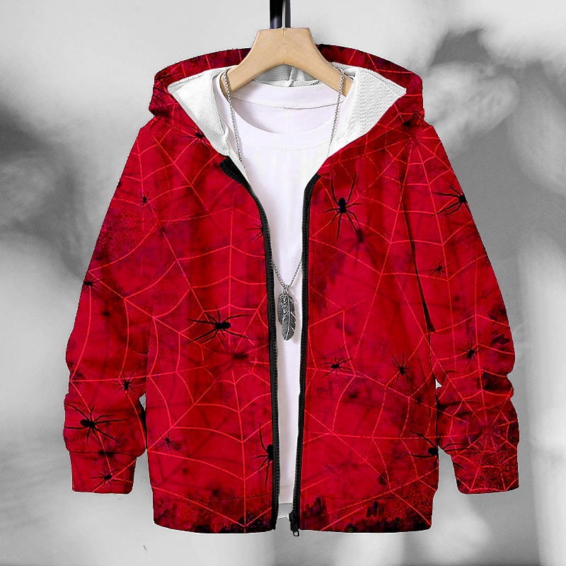 Halloween Pojkar 3D SPIDER Huvtröja Kappa Ytterkläder Långärmad 3D-tryck Höst Vinter Mode Streetwear Häftig Barn 3-12 år Utomhus Ledigt Dagligen Normal 2025 - $18.49 –P7