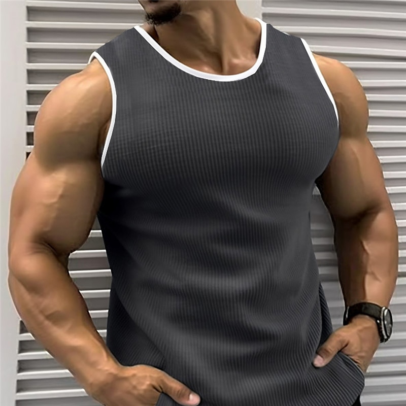 Per uomo Canotta Maglietta smanicata Canottiera Maglietta senza maniche Senza Maniche Girocollo Estate Blocco di colori Striscia di Fossa Moda Designer Muscolo All'aperto Uscire Palestra Nero Rosso del 2025 a $15.99 –P2