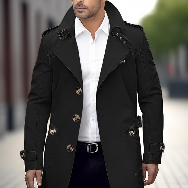 Herr Övergångsjacka Trenchcoat Utomhus Alla årstider Polyester Vindtät jacka Ytterkläder Kläder Streetwear Slät Framficka Kavajslag Enkelknäppt 2025 - $45.99 –P4