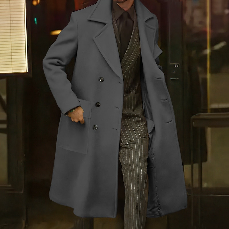 Herren Wintermantel Mantel Langer Trenchcoat Outdoor Freizeitskleidung Herbst Winter Polyester Oberbekleidung Bekleidung Modisch Strassenmode Glatt Kargen Doppelreihiger Verschluss 2025 - $85.99 –P5