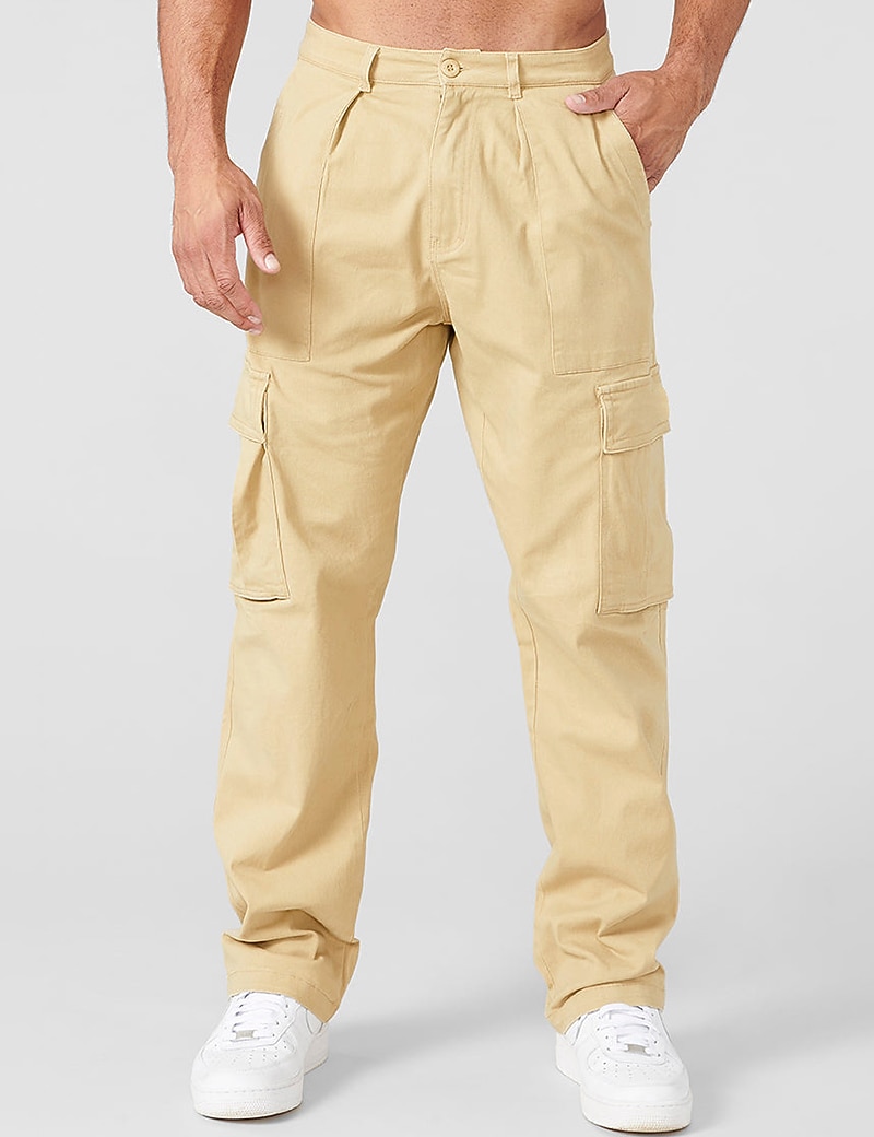 Муж. Брюки карго Брюки-карго Карман Полотняное плетение Комфорт Дышащий на открытом воздухе Повседневные На выход Мода На каждый день Черный Военно-зеленный 2026 - $36.99 –P2