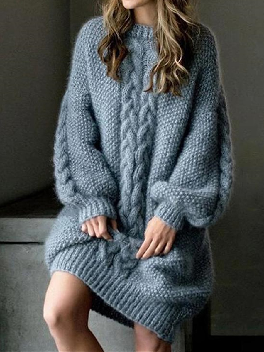 Women's Sweater Dress Jumper Dress Winter Dress Mini Dress Warm Plain Outdoor Daily Vacation Going out Crew Neck Long Sleeve 2023 Loose Fit Blue khaki S M L XL XXL 3XL 4XL 5XL 2023 - US $35.99 –P1