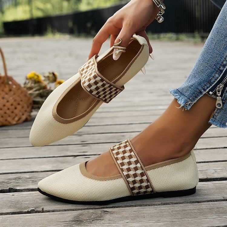 Women's Black Knit Mary Jane Flats – Pointed Toe Stretch Fabric Casual Shoes with Geometric Straps for Work, Travel & Daily Wear 2025 - $19.99 –P21
