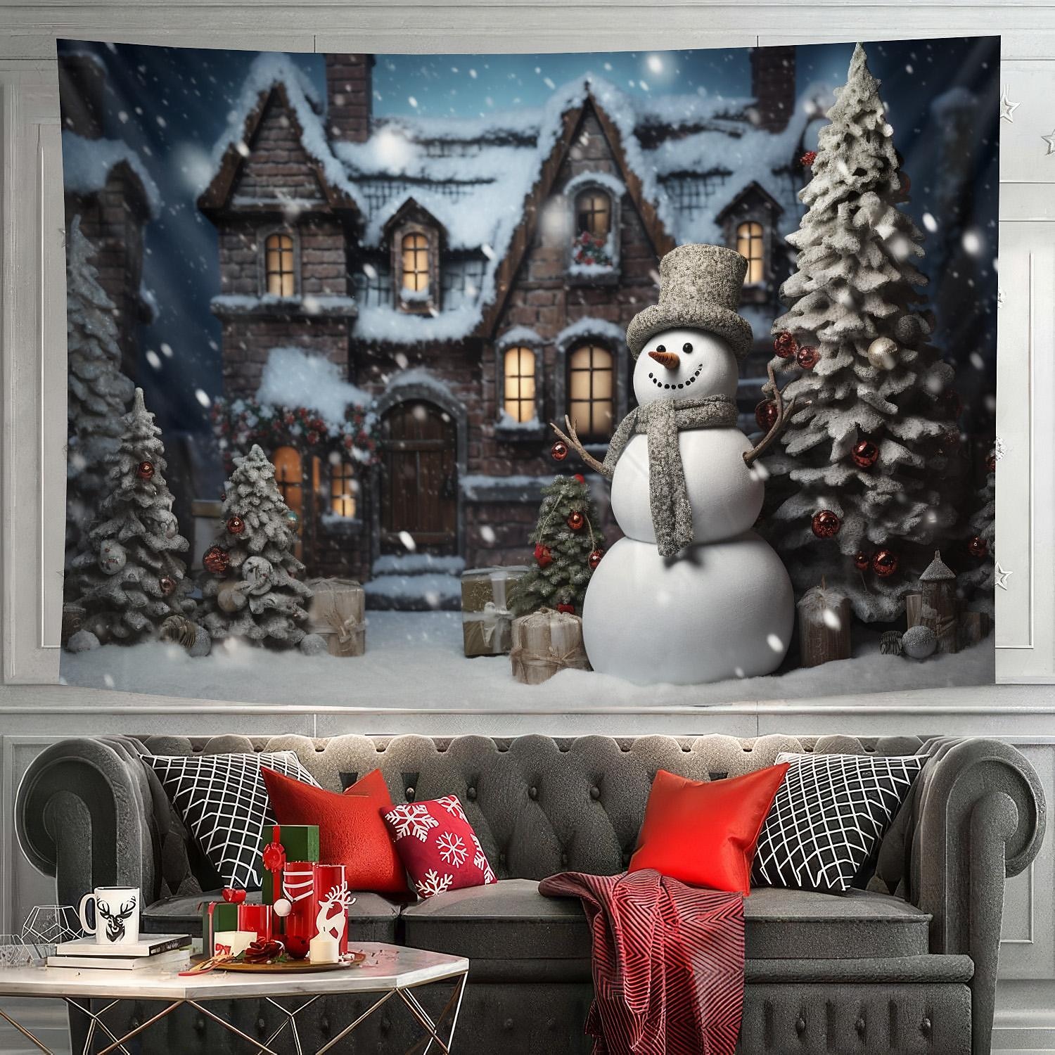 kerstversiering hangend wandtapijt kerstboom sneeuwpop wandkunst kerstmis groot wandtapijt muurschildering decor foto achtergrond deken gordijn huis slaapkamer woonkamer decoratie 2025 - $15.99 -P7