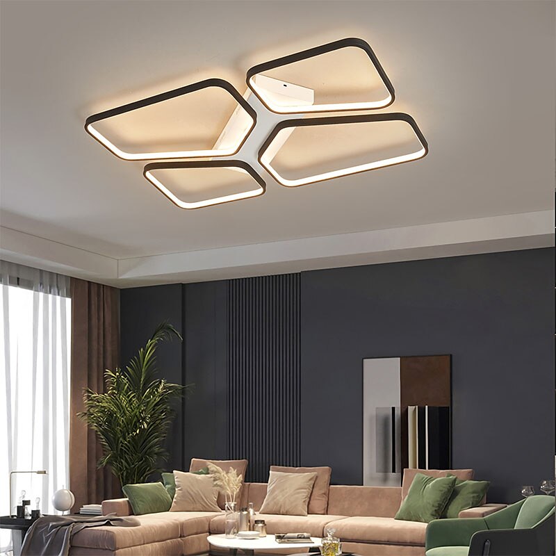 plafoniera a led design geometrico 48/75cm lampadario moderno a sospensione in metallo 4/6/8 teste lampada a sospensione a led plafoniera a sospensione creativa in nero per soggiorno ristorante bar del 2025 a $230.29 –P4