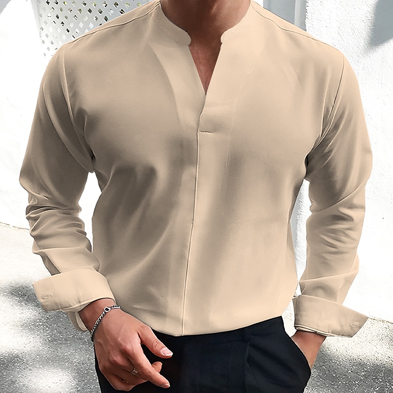 Hombre Camisa de verano Camisa casual Negro Blanco Vino Azul Marino Oscuro Azul Piscina Manga Larga Plano Escote en Pico Calle Vacaciones Sexy Ropa Moda Camisas Ocio 2026 - $27.99 –P8