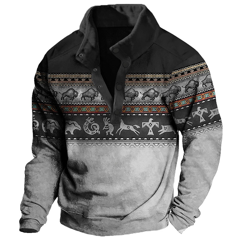 Męskie Graficzny Zwierzę Kowboj Bluzy Bluza dresowa Długi rękaw Podkoszulek Kołnierz stawiany Etniczne Vintage Retro zachodni kowboj Druk 3D Urlop Sporty na świeżym powietrzu Święto Nadruk Wiosna i 2025 - $33.99 –P4