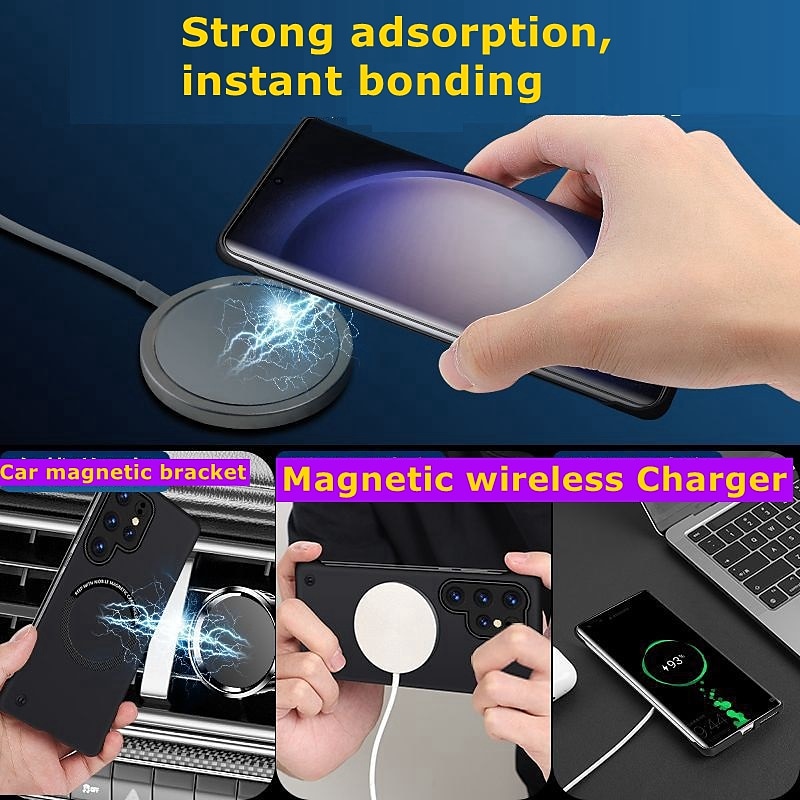 Phone Case For Samsung Galaxy S24 S23 Ultra Plus S22 S21 S20 Plus Ultra S10 S9 Plus Back Cover With Magsafe Support Wireless Charging Matte Frosted Shockproof Solid Color Retro PC 2025 - $12.99 –P9