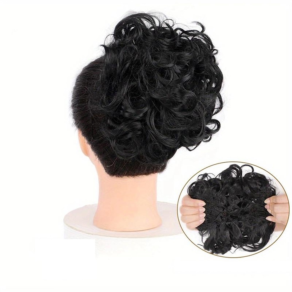 mariée gros chignon en désordre, chignon bouclé synthétique avec clips de peigne, queue de cheveux couverture chignon extension de queue de cheval faux cheveux naturels de 2025 ? $11.99 –P4