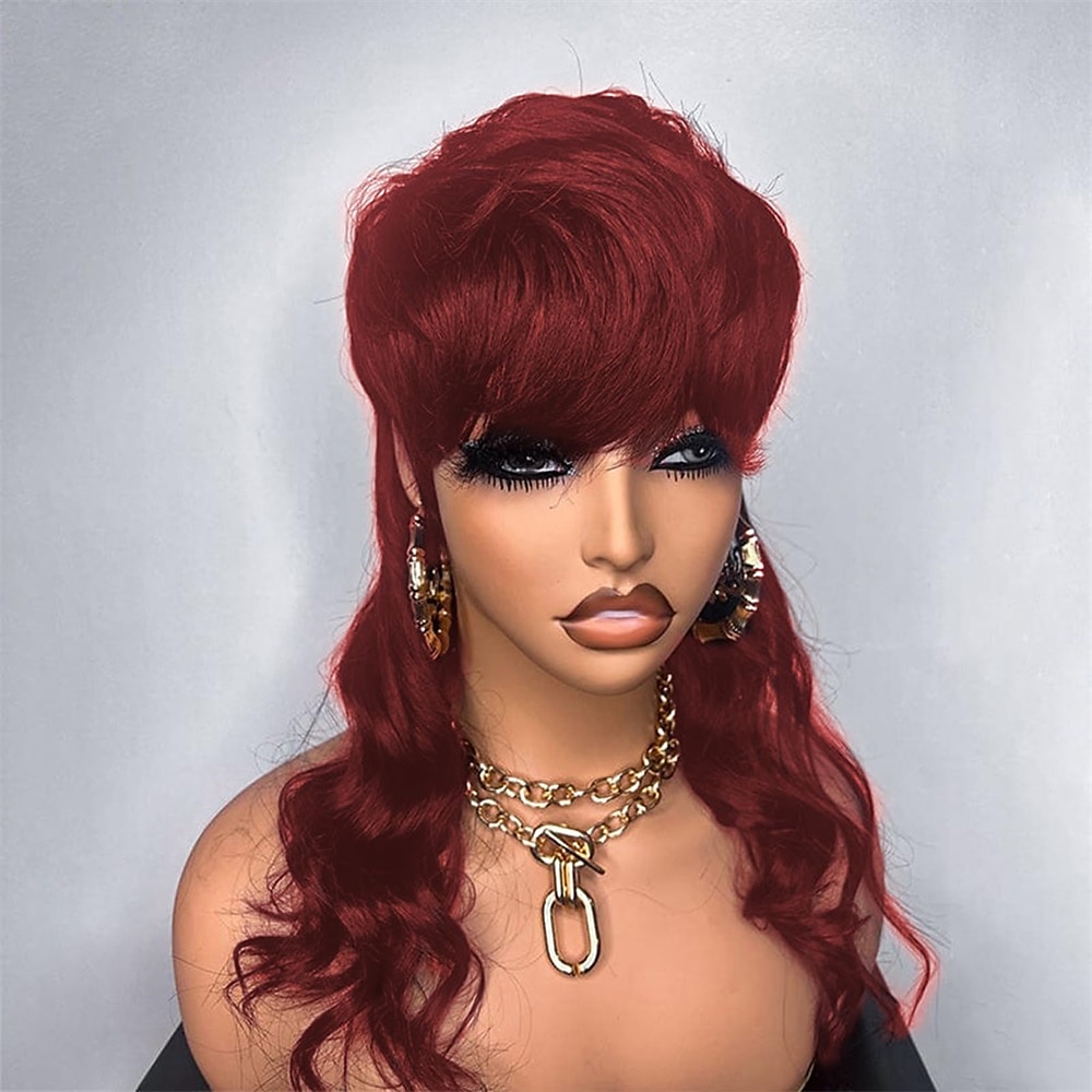 Daily Use 20inch Body Wave Synthetic Heat Resistant Hair Replacement Wigs Halloween Cosplay Wig 80s90s Mullet Wigs for Women Mullet Pixie Cut Wig With Bangs Christmas Party Wigs 2025 - $31.99 –P12