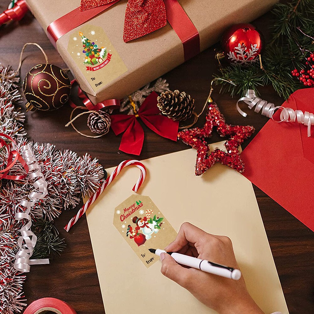 julklappsetiketter klistermärken, självhäftande presentetiketter klistermärken, dekorativa kraftfärgade klistermärken för julklappar, presentetiketter för julklappar, skrivbar etikett för julklappspresent 2025 - $6.99 –P4