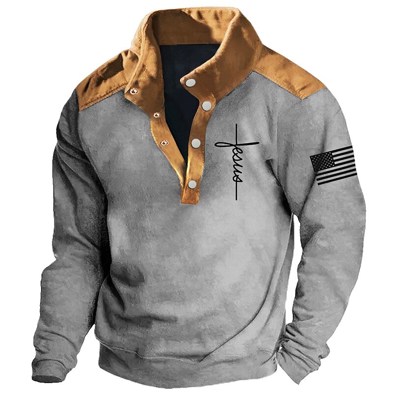 Men's Cross Jesus National Flag Sweatshirts Sweatshirt Long Sleeve Sweatshirt Stand Collar Daily Casual Vintage Retro 3D Print Vacation Sports Outdoor Holiday Print Spring &  Fall 2025 - $33.99 –P5