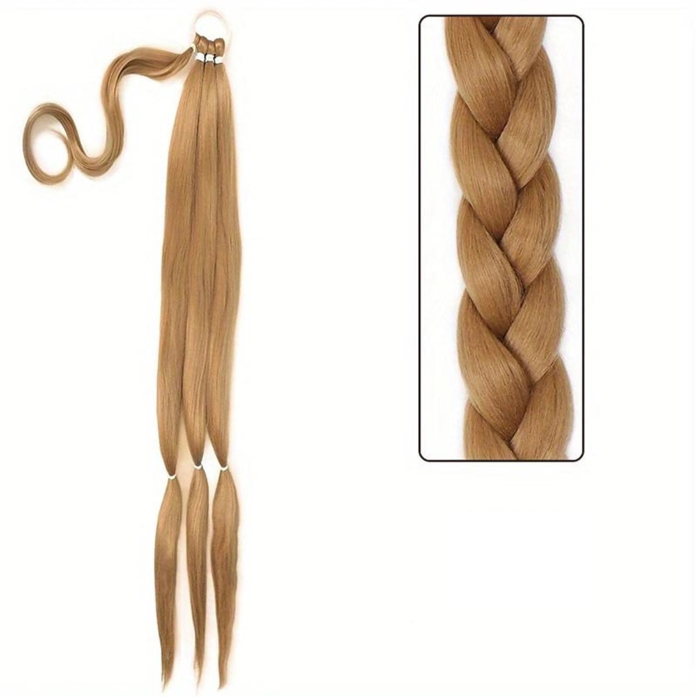 dlouhý spletený prodlužovací culík s elastickou sponkou do vlasů rovná elegantní ovinutí kolem copu prodlužování vlasů culík, diy přírodní měkký syntetický vlasový kousek pro ženy na denní nošení 2025 - $10.99 –P5