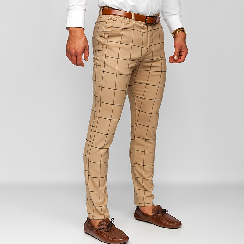 Men's Trousers Chinos Chino Pants Pocket Plaid Comfort Breathable Outdoor Daily Going out Fashion Casual Dark Khaki Black 2025 - $23.99 –P3